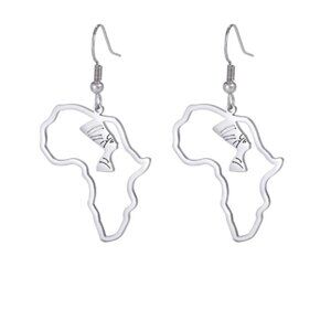 Map of Africa Queen Nefertiti Earrings / (Silver)